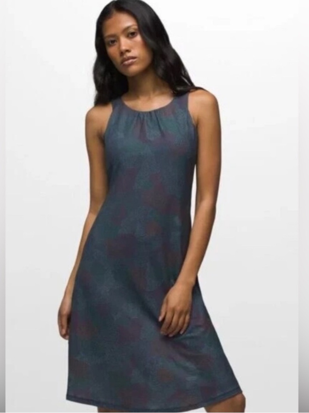 Prana Sleeveless Midi Dress in Teal-Blue Print